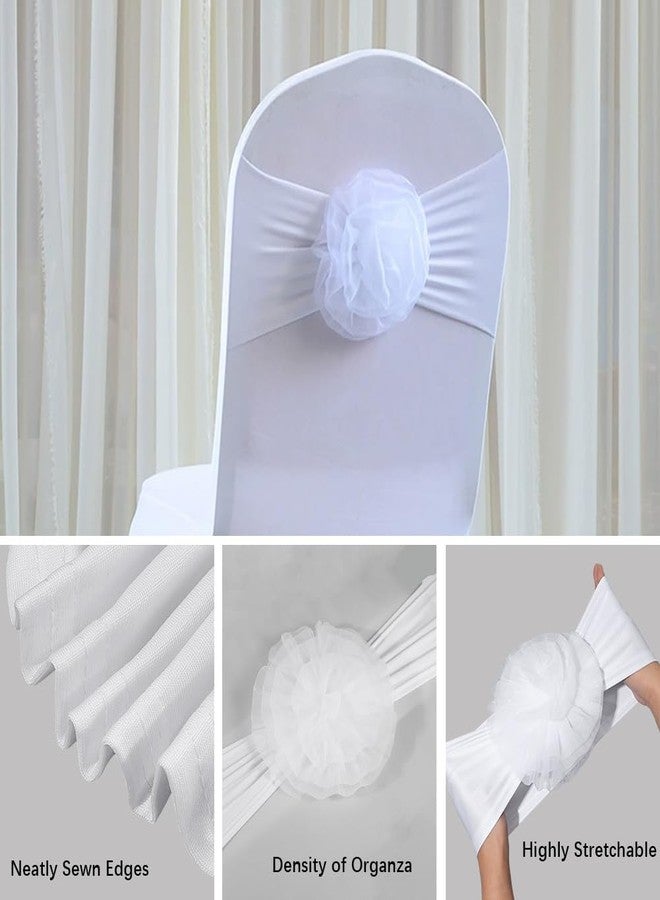 CABODYALS 2PCS White Chair Back Bows Elastic Sashes Stretch Flower Tie Design Chairs Floral Knots Polyester Cover Sash Decoration for Wedding Holiday Birthday Party Ceremony Events Hotel Supplies - Image 4